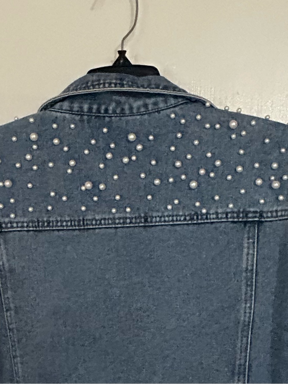 Denim Jacket with Pearl Studs - Blue - Picture 4 of 7